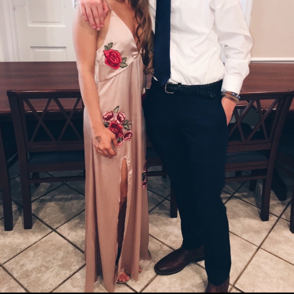 Embroidered Satin A-line Dress